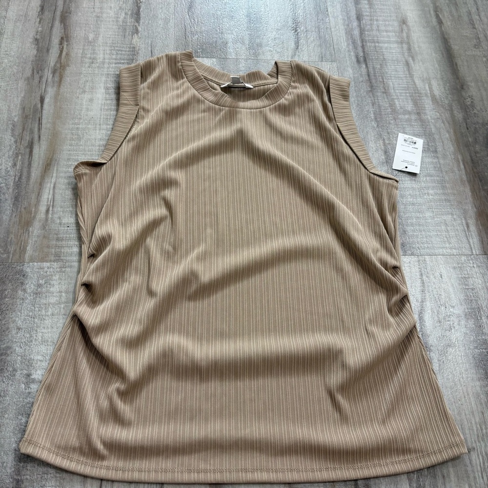 Nine West Textured Cap Sleeve Tank Tan XXL